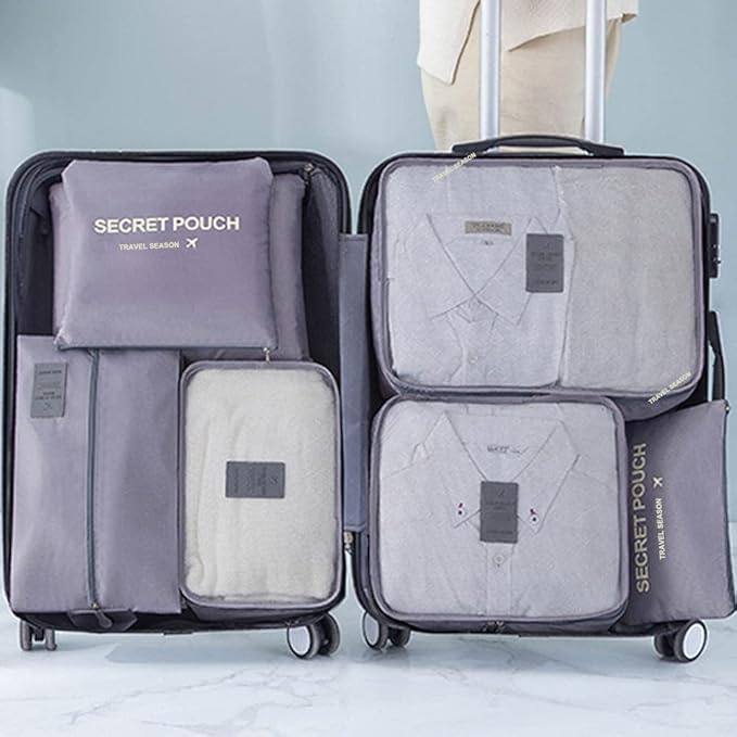 7 Set Packing Cubes for Suicase Packing Organizers Travel Luggage Organizers with Shoes Bag for Suitcase Travel Accessories, Grey