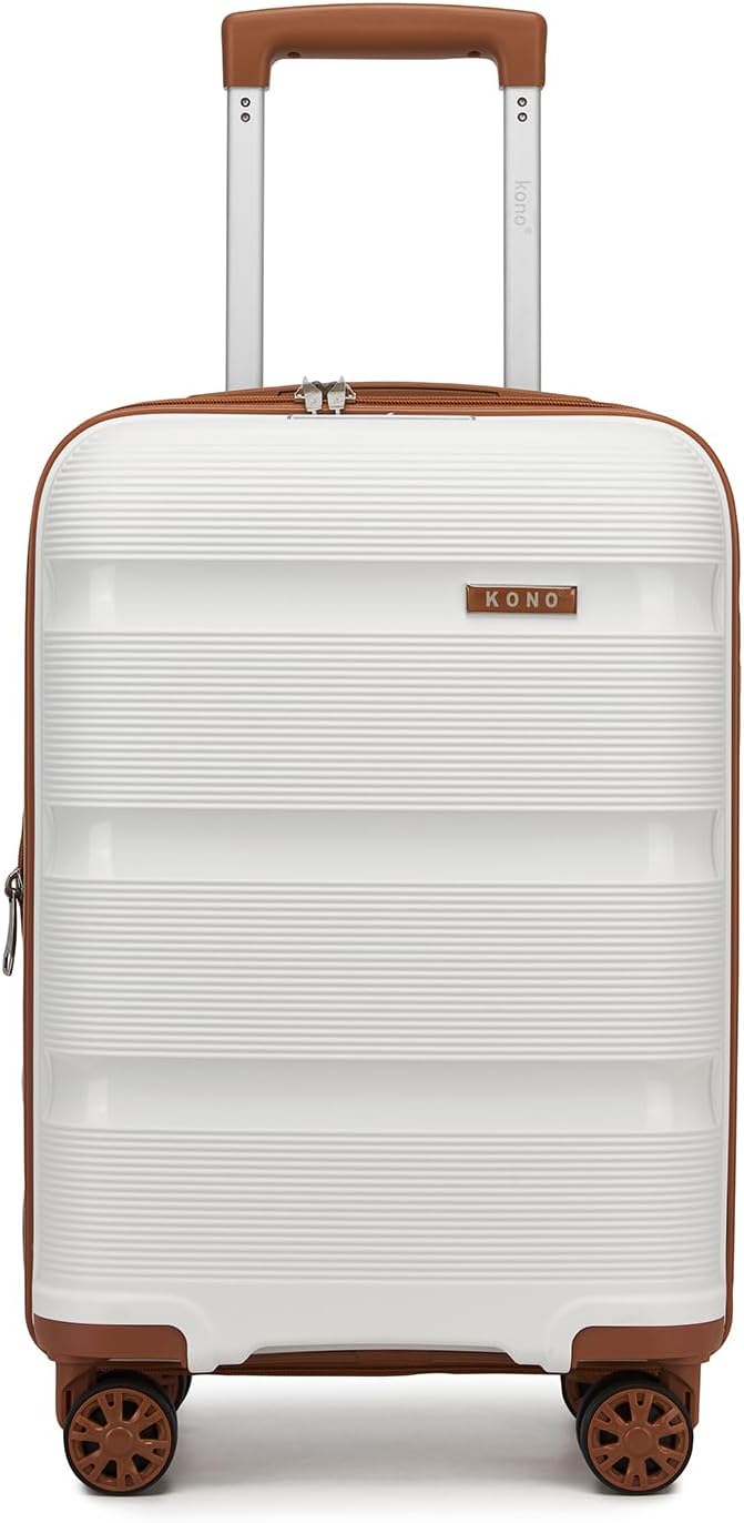 Kono Carry On Luggage 20 Inch Expandable 22x14x9 Airline Approved Hard Shell Travel Trolley 4 Spinner Wheels Lightweight Polypropylene Suitcase with TSA Lock, Cream White