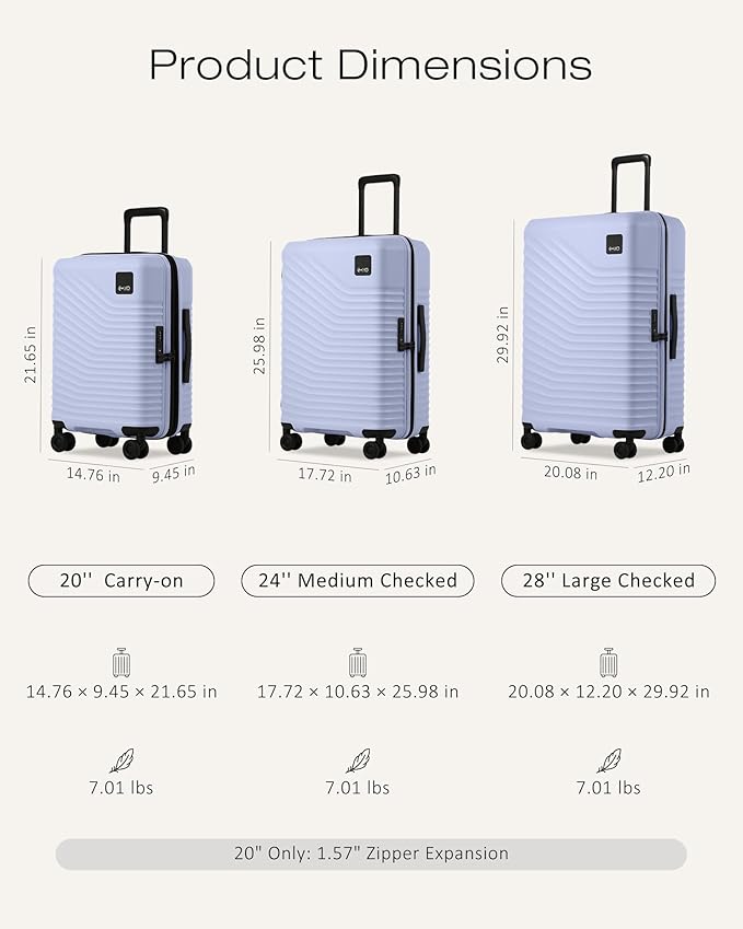 Coolife Luggage Suitcases Hardside Lightweight: Durable PC Expandable Travel 3 Piece Set with Dual Spinner Wheels & TSA Lock, 20/24/28 (20" Expandable) (Light Purple, 3-Piece Set (20/24/28))
