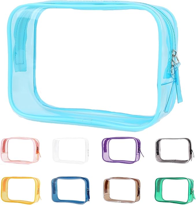 Buminee Clear Pouch, Makeup Bag, 6.6"" x2.3 x4.7 TSA Approved Toiletry Bag, Clear Travel Bags for Toiletries, Cosmetic Bag for Women-1 Pack Sky Blue