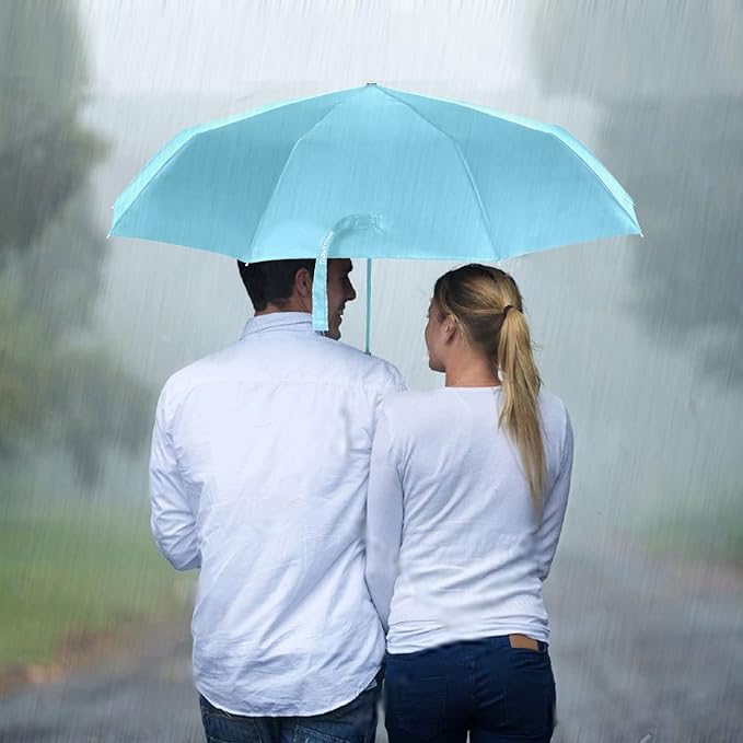 TradMall Travel Umbrella Windproof with 56 Inches Large Canopy 10 Reinforced Fiberglass Ribs Ergonomic Handle Auto Open & Close, Sky Blue