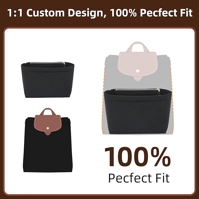 Doxo Backpack Organzier Insert Compatible with Longchamp Le Pliage Bag and More (9" L x 3.2" W x 6.7" H, Black)