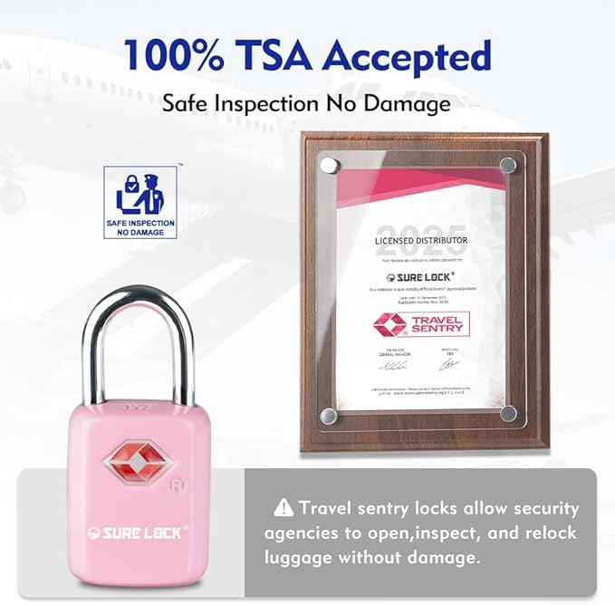 SURE LOCK Mini TSA Approved Keyed Luggage Lock – One Key Opens All, Fits Tight Zipper Gaps & Small Pull Holes, Compact Travel Lock for Suitcases, Backpacks & Handbags