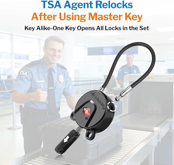 Forge TSA Approved Luggage Locks Ultra-Secure Dimple Key Travel Locks with Zinc Alloy Body- Black 4 Cable Locks