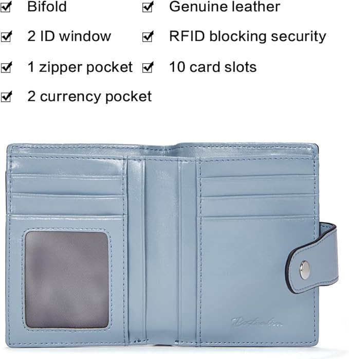 BOSTANTEN Women Leather Wallet RFID Blocking Small Bifold Zipper Pocket Wallet Card Case Purse with ID Window