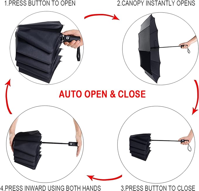 NPCQUN Travel Essentials Umbrella Windproof Compact Collapsible Light, Automatic, Strong and Portable, Wind Resistant Folding Small Umbrella for Rain