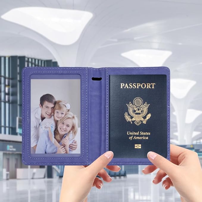 Passport Holder for Travel, Passport Holde Passport Cover Wallet Travel Passport Holders Must Haves for Women Men, PU Leather Passport Book Card Holder Case,Travelling Essentials, Dark Purple