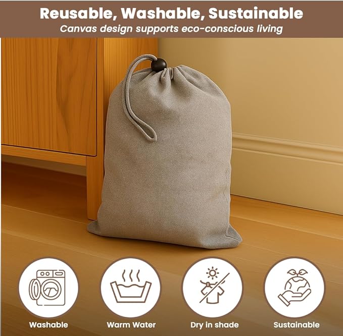 LFH Cotton Rich Shoe Storage Bags with Drawstring, Dustproof Breathable Reusable Organizer, Perfect For Travel, Dorm, Hotel, College, Gym, Easy to Carry, Machine Washable 8"x17" (Pack of 6) - Grey