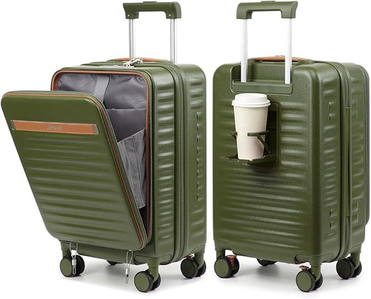 Joyway Carry on Luggage Airline Approved with Front Compartment and Cup Holder, 20 Inch Hard Shell Carry-on Suitcase with Spinner Wheels and TSA Lock for Women Men