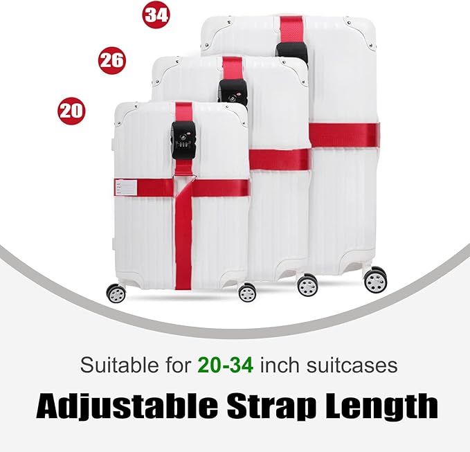 Luggage Straps TAS,Travel Strap with Name tag,Easy to Identify,Luggage Straps TSA Approved with Lock,Combination Luggage Lock with Adjustable Length,Compatible with 20-34 inch Luggage(Red 1 Pack)