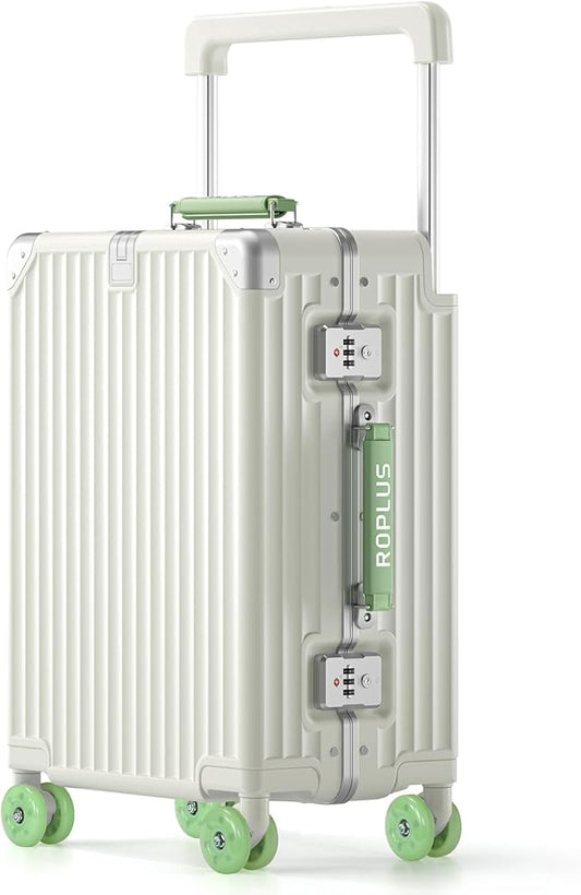 Aluminium Frame Carry on Luggage with Smooth Jelly Wheels, Hardside Zipperless Rolling Suitcase with TSA Lock (WhiteGreen, 21-Inch)