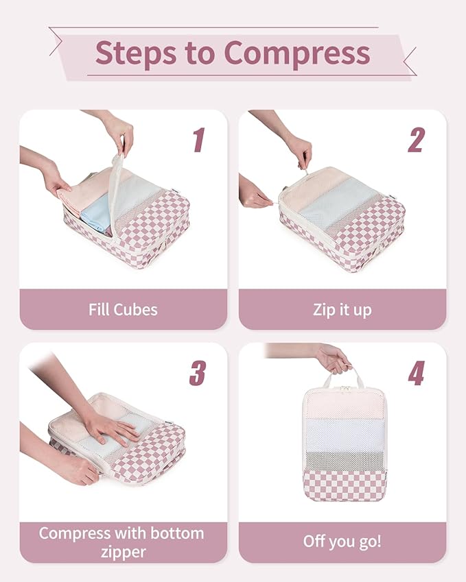 Narwey 6 Set/5 Set Compression Packing Cubes for Travel Kids Women Carry on, Packing Organizers Bag for Backpack Luggage Suitcase Duffle Bags