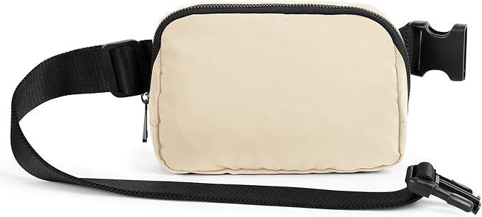 ODODOS Unisex Mini Belt Bag with Adjustable Strap Small Fanny Pack for Workout Running Traveling Hiking, Ivory Black