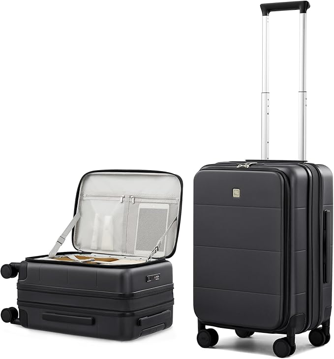 Hanke Hardside Expandable Carry On Luggage, 20 Inch Top Opening Trunk Luggages with Spinner Wheels, All-PC Hard Shell Carry-On Suitcase, Lightweight & TSA Airline Approved (Jet Black, 46L)