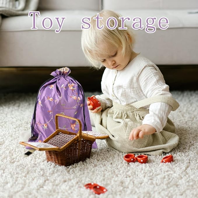 Embroidery Silk Flower Shoe Bag 4Pcs Drawstring Silk Travel Bag Jacquard Underwear Bags Washable Big Sachet Bag Storage Bags for Men Women