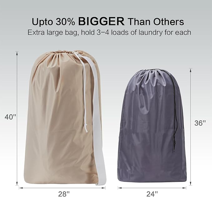 HOMEST XL Nylon Laundry Bag with Strap, Large Dirty Clothes Organizer, Easy Fit a Laundry Hamper or Basket, Can Carry Up to 4 Loads of Laundry, Beige