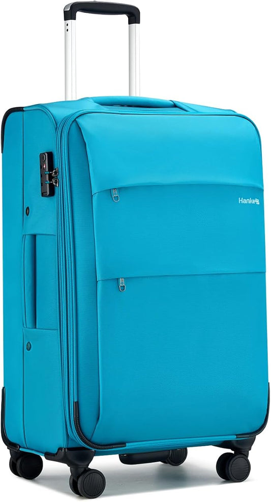Hanke 24 Inch Expandable Luggage Large Suitcases with Wheels Softside Checked Luggage Rolling Suitcase with Lock Lightweight Travel Luggage for Men and Women 24 Inch Luggage.(Caribbean Blue)