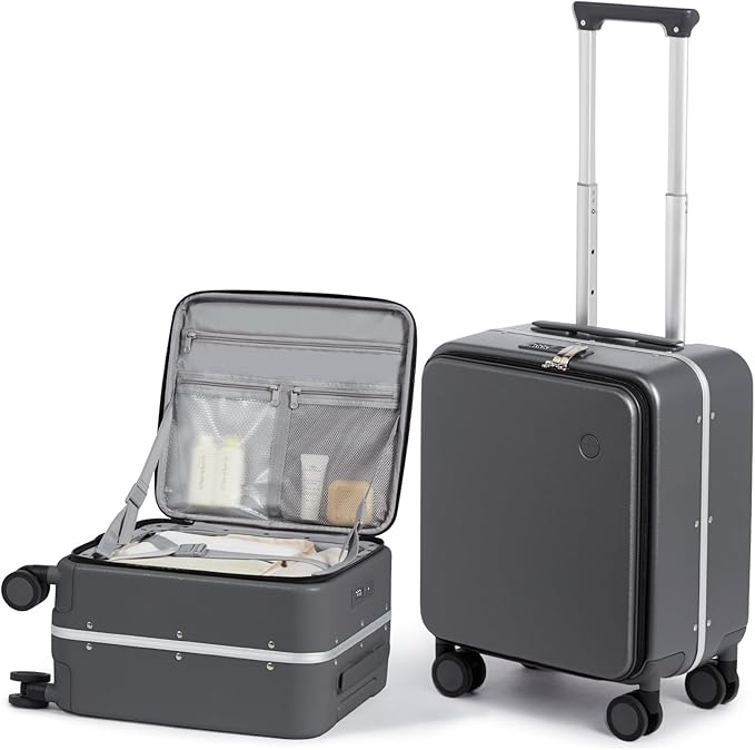 mixi 17x14x9 Carry On Luggage Underseat PC Hard Shell Suitcase Top Opening Aluminum Frame Travel Suitcases with Wheels, Rock Gray