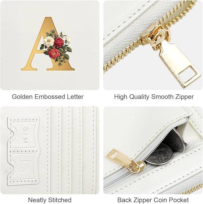 Passport Holder for Travel Personalized Passport Holder Initial Letter Rose Flower RFID Blocking Travel Wallets Credit Cards Holder for Women Men, White A