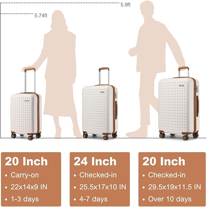 Kono 28 Inch Luggage Large checked Lightweight Hardside Suitcase with Spinner Wheels & Built-in TSA Lock, Cream White