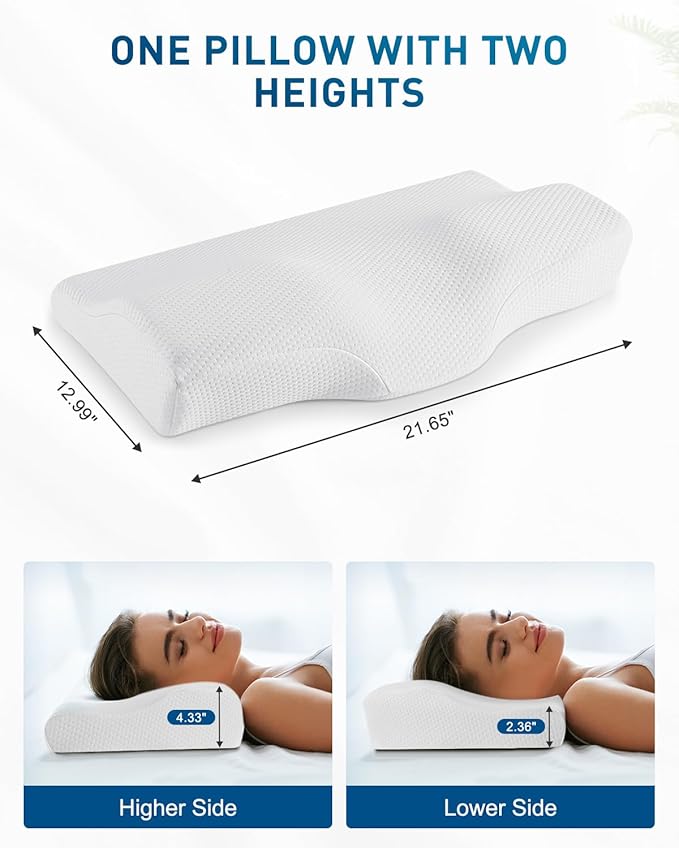 Cervical Neck Pillow, Ergonomic Memory Foam Pillows for Sleeping, Contour Side Sleeper Pillow for Adults with Breathable Pillowcase, Orthopedic Neck Support Bed Pillows for Back Stomach Sleepers