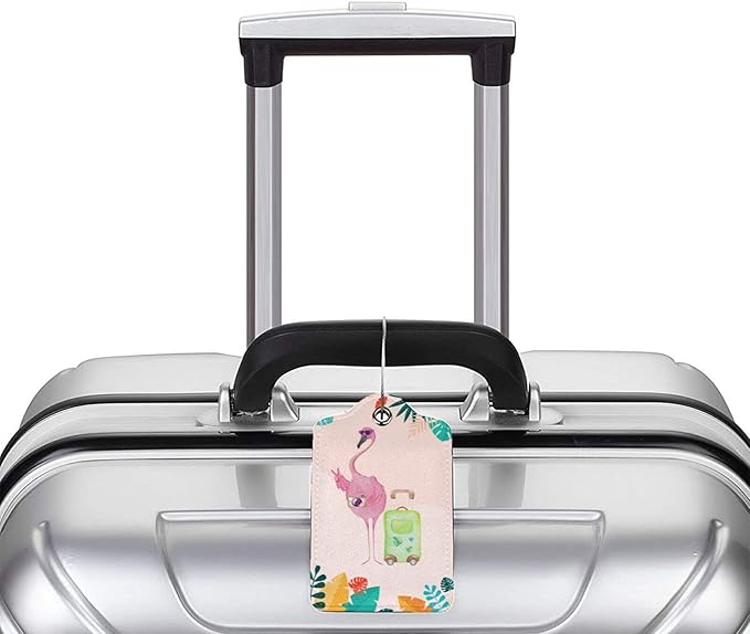 Flamingo 2 Pcs Luggage Tags, Privacy Cover Id Label with Stainless Steel Loop and Address Card for Suitcases & Travel Bags