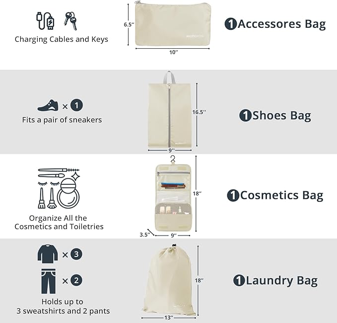 Compression Packing Cubes 10 Set, Compressible Space-Saving Packing Cubes for Travel - Compression Bags, Luggage Organizer, Travel Essentials for Women, Beige
