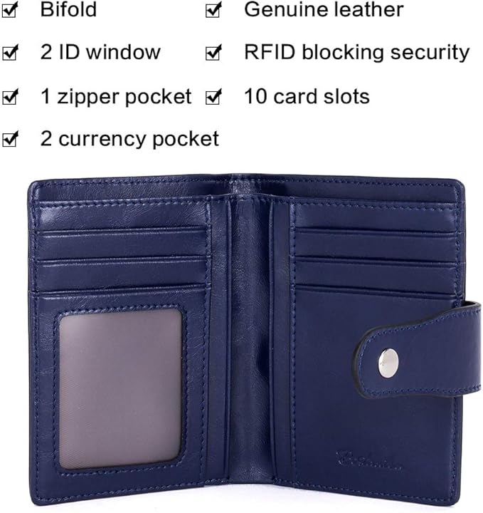 BOSTANTEN Women Leather Wallet RFID Blocking Small Bifold Zipper Pocket Wallet Card Case Purse with ID Window