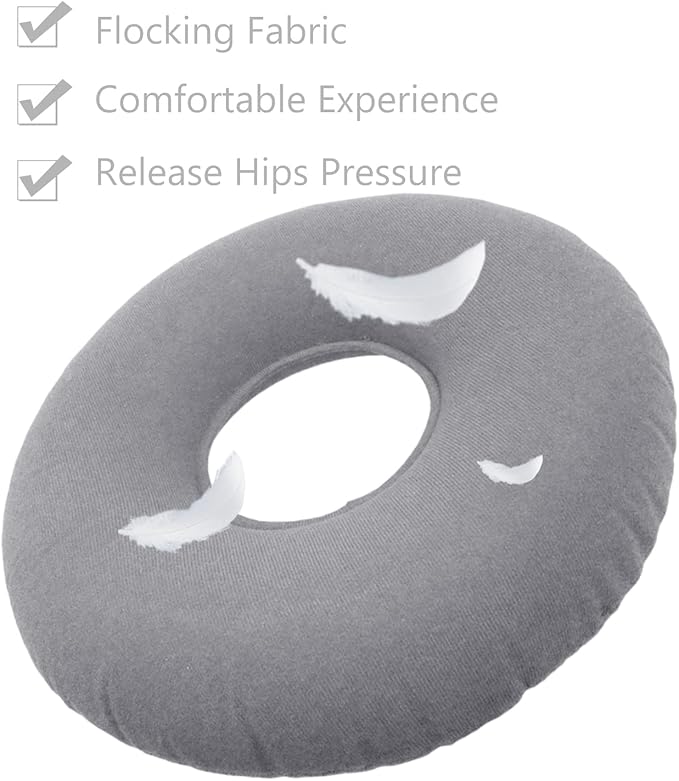 2 Pack Donut Pillow, Donut Cushion Seat, Inflatable Ring Cushion with A Pump, Hemorrhoid Seat Pillow, Round Wheelchairs Seat Cushion for for Home, Car or Office (15" Blue & Gray)