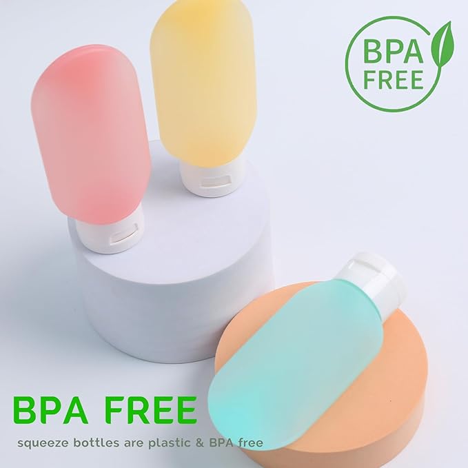 Travel Bottles for Toiletries 6 Pack, Leakproof 2 oz Tsa Approved Travel Size Containers, BPA Free Plastic Shampoo and Conditioner Bottles, Camping Travel Essentials (Multicolor - B)