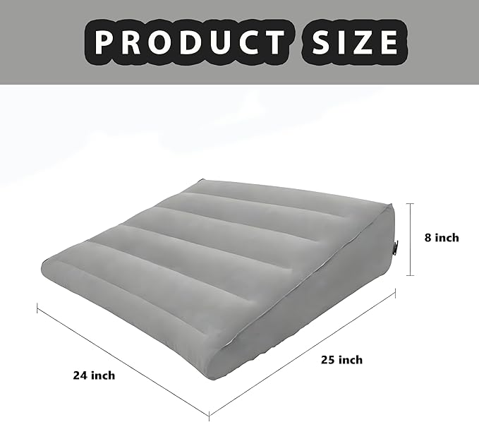 QISHENG Inflatable Wedge Pillow - Lightweight Travel Wedge Pillow for Sleeping, Reading, Camping, Back Pain Relief, Post-Surgery, Snoring and Leg Support, Ideal Sleep Wedge for Adults, Grey