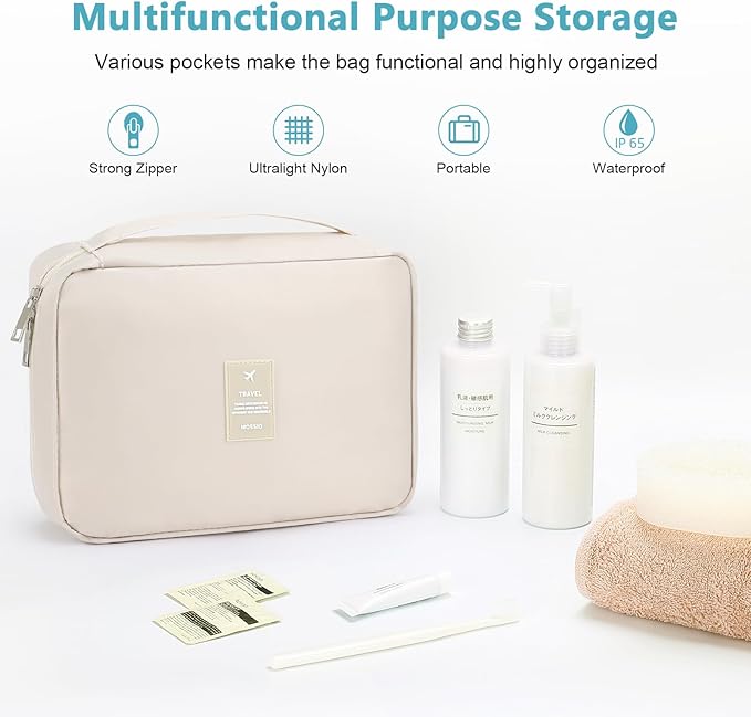 Mossio Hanging Toiletry Bag with Sturdy Hook - Large Portable Cosmetic Makeup Travel Organizer for Men & Women