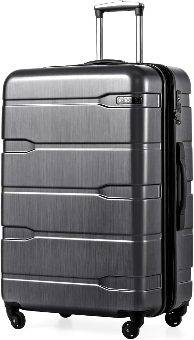 Coolife Expandable Large Checked Luggage Hardside PC+ABS Suitcase with TSA Lock, Lightweight Rolling Carry On with Spinner Wheels(Charcoal, 28in)