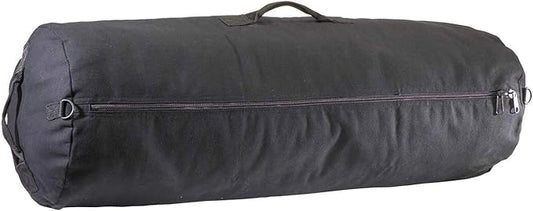 Farm Blue GI Style Zipper Duffel Bag - Large Heavy Duty Army Duffle Bag - Military Grade Cotton Canvas Duffel Bag - Reinforced Camping Bag - Strong Zipper, Center Grab Handle –21” x 36” - Black