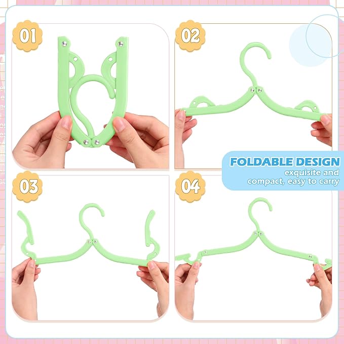 Teenyyou 12 Pcs Travel Hangers Cruise Ship Essentials Foldable Portable Plastic Vacation Hangers Non Slip Clothes Drying Rack Travel Accessories for Hotel Dormitory School Laundry(Macaron Color)