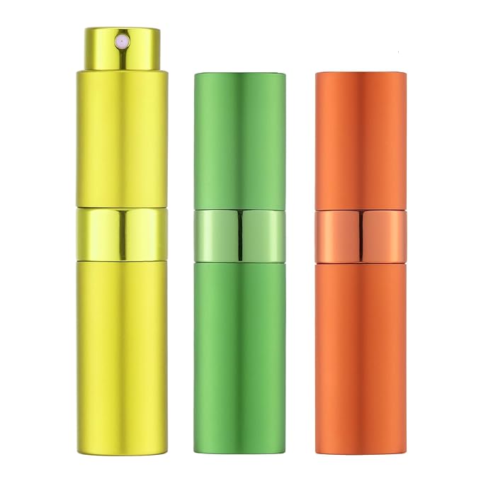 LISAPACK 8ML Atomizer Perfume Spray Bottle for Travel (3 PCS) Empty Cologne Dispenser, Portable Sprayer (Yellow, Green, Orange)