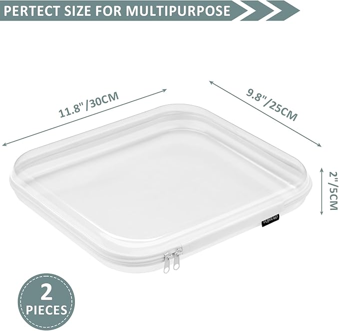 YQBRAO Hard Sided Clear Zipper Case for Storage- Professional-Grade Plastic Clear Zipper Pencil Case,Toy Storage Bins, Toiletry Pouch, Travel Organizer, Cosmetic Bag（White,2 Pack, L）