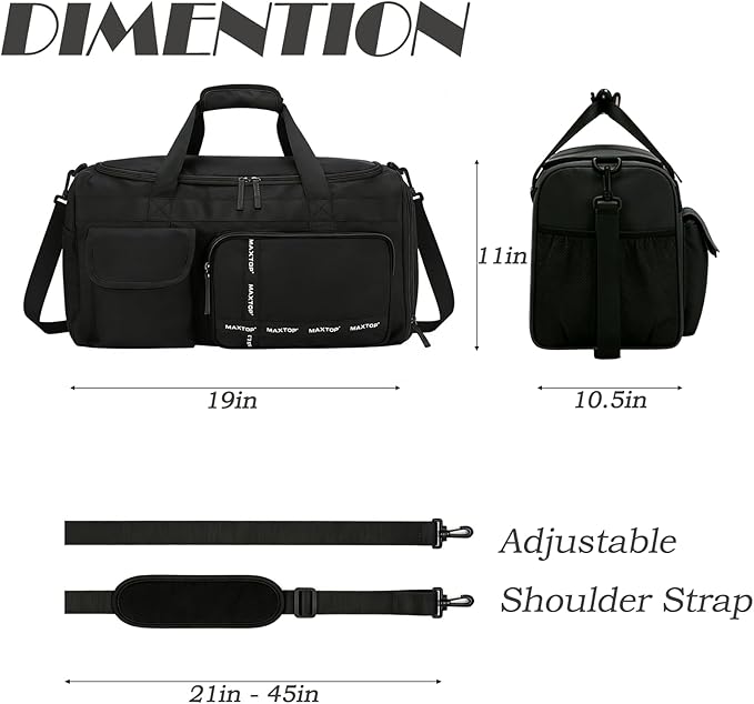MAXTOP Gym Bag for Women Men Travel Duffle Bag Large Capacity Carry On Weekender Overnight Bag With Shoe Compartment Gym Tote Dry Wet Separation Duffel Bag for Travel