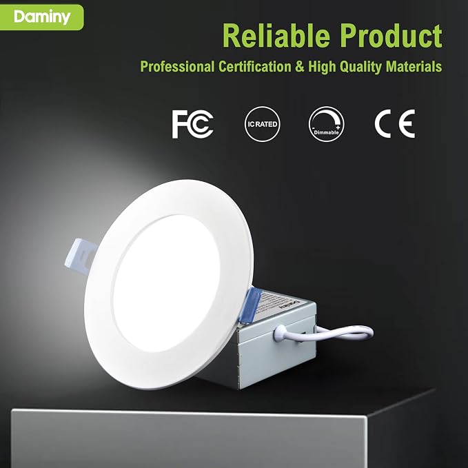 DAMINY 6 Pack 4 Inch LED Recessed Lighting with Junction Box,5CCT,Ultra-Thin Recessed Light,7W 700LM, Dimmable Canless Wafer Ceiling Light,High Brightness