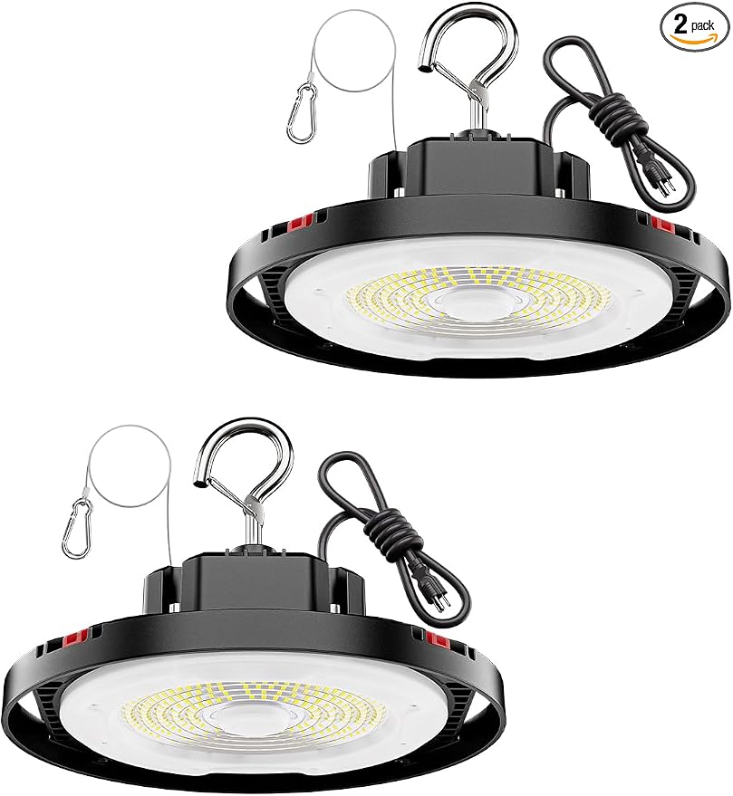 160W UFO LED High Bay Light, 24,000LM LED Shop Lights for Garage Warehouse Workshop, 5000K Daylight IP65 Waterproof Commercial Ceiling Fixture, 700W HPS/MH Equiv, ETL Listed, 6ft Cord, 2-Pack