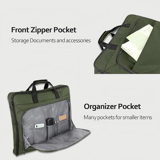 MATEIN Travel Garment Bag, Large Convertible Carry On Suit Bag with Adjustable Shoulder Strap, Waterproof 2 in 1 Hanging Luggage for Men Women, Foldable suitcase for Business Trips, Green
