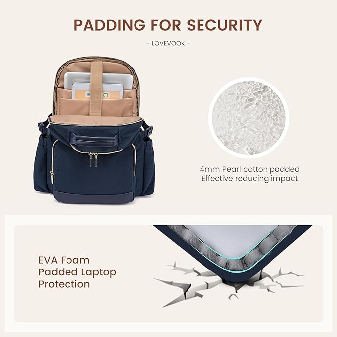LOVEVOOK Laptop Backpack for Women with Pouch Pocket for Large Capacity Cup,18 Inch Laptop Computer Bag Travel Backpack Purse,Waterproof Work Business Backpack College Teacher Bags,Dark Blue