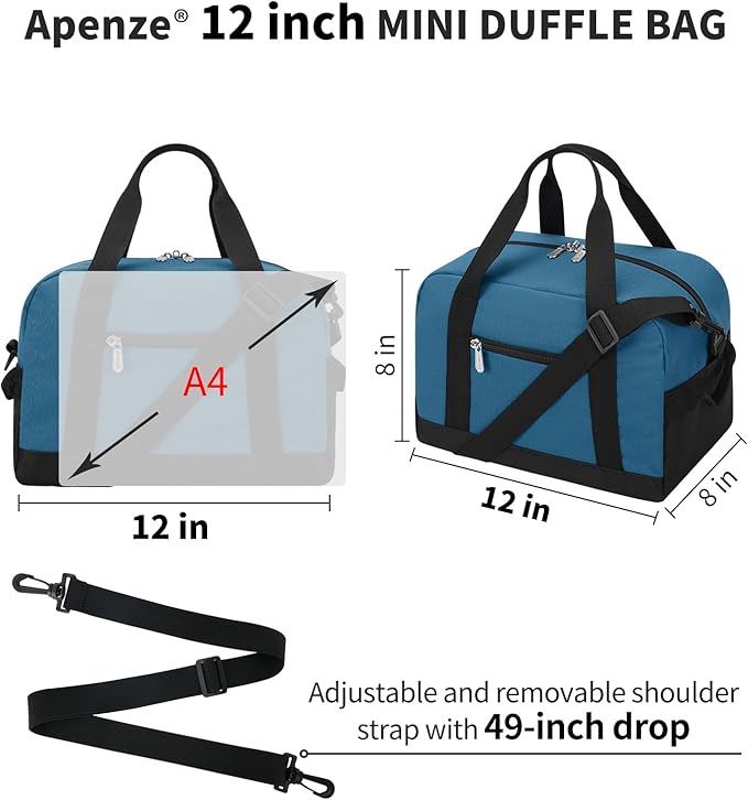 Small Gym Bag Carry On Bag - 12 in Mini Duffle Bag Lightweight for Overnight Travel(Blue)