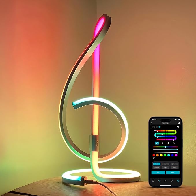Lepro TB2 AI Smart Table Lamp, RGB+IC Modern Treble Clef Spiral Desk Light | Music Sync, Segmented DIY, Works with Alexa Google Home, APP Control LED Color Changing Mood Lighting, 2.4 GHz WiFi/Bluetooth