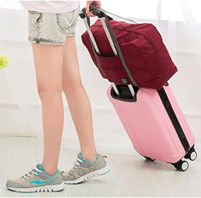 Foldable Travel Duffel Bag (2 Pack), For Spirit Airlines, Weekender Overnight Bag, Tote Carry on Luggage Sport Duffle Weekender Overnight for Women and Girls (2Pack-Red Black)