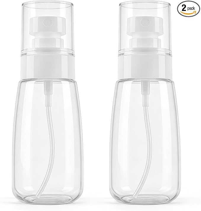 2 Pack Spray Bottles 2oz/60ml, Leak Proof Fine Mist Small Empty Spray Bottles, Portable Refillable Plastic Travel Bottle for Hair Spray Toners Facial Moisturizing