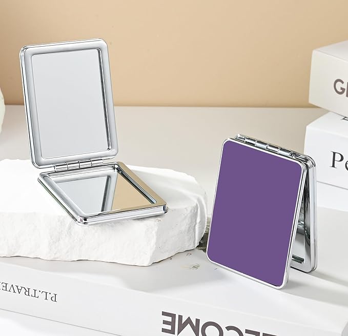 Pocket Mirror, Small Travel Mirror with Magnification, Portable Double-Sided Magnifying Cosmetic Mirror for Daily (Purple)