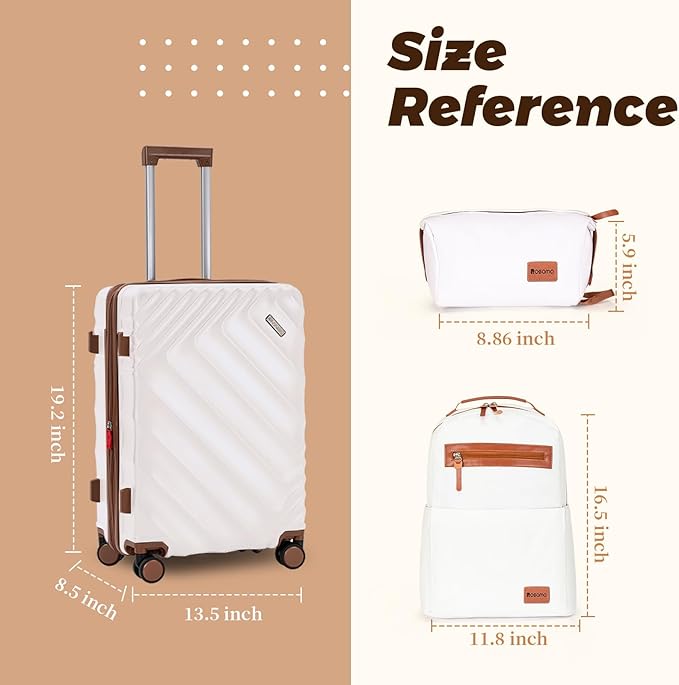 3 piece Luggage Set Expandable Suitcase 22x14x9 Airline Approved Carry on, ABS Hard Case Suitcases with Spinner Wheels,TSA Lock, (Beige, 3 Piece Sets(20/BP/TB))