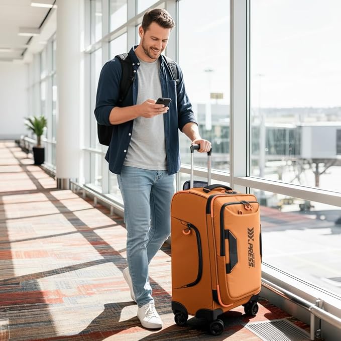 30'' Large Softside Suitcase,Luggage w/Spinner Wheels,Waterproof,Lightweight Travel Suitcase for Men/Women（Orange,30in）
