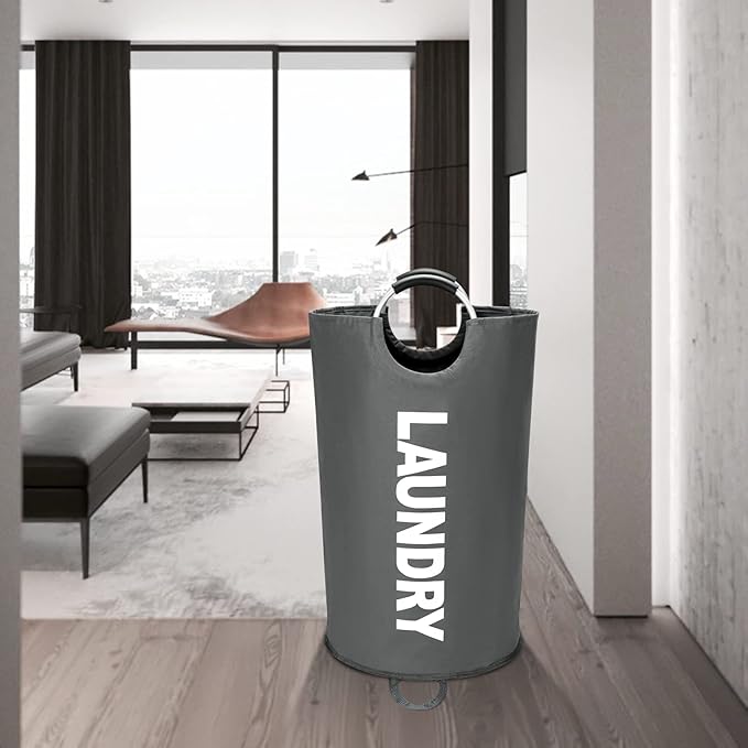 125L X-Large Laundry Basket, Freestanding Tall Clothes Hamper, Collapsible Laundry Bag, Dark Grey